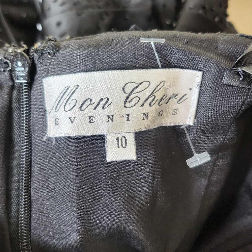 *Vintage Mon Cheri Evenings women's black satin beaded pleated formal dress 10 - Picture 6 of 8